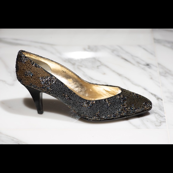 Vintage Caparros Hand-beaded Sparkle Heels - Picture 1 of 8